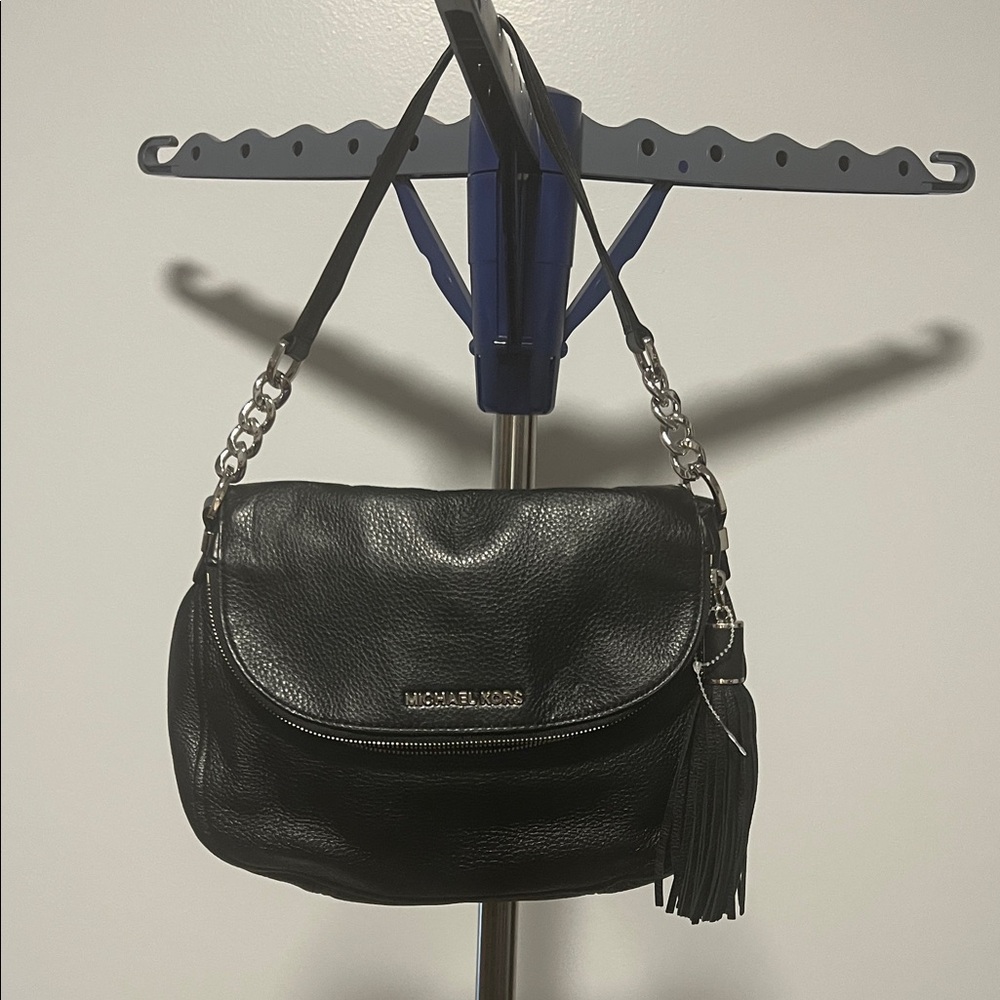 Michael Kors Black Leather Shoulder Bag with Tassel